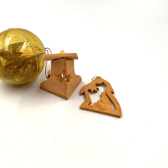 Vintage Nativity Christmas Tree Ornaments Wooden Paper Craft Fold Jesus Story - Picture 6 of 9